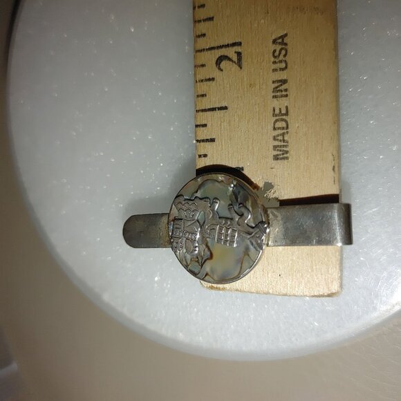 Kokopelli Abalone Inlay Tie or Money Clip Vintage Sterling Silver Stamped - Picture 4 of 15
